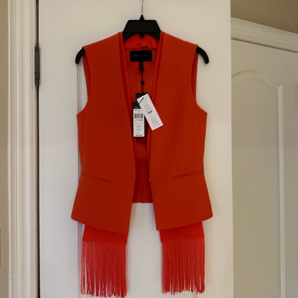 BCBG  Maxazria Vest with Scarf, Size XS, Poinsettia (Orange) - Picture 12 of 14